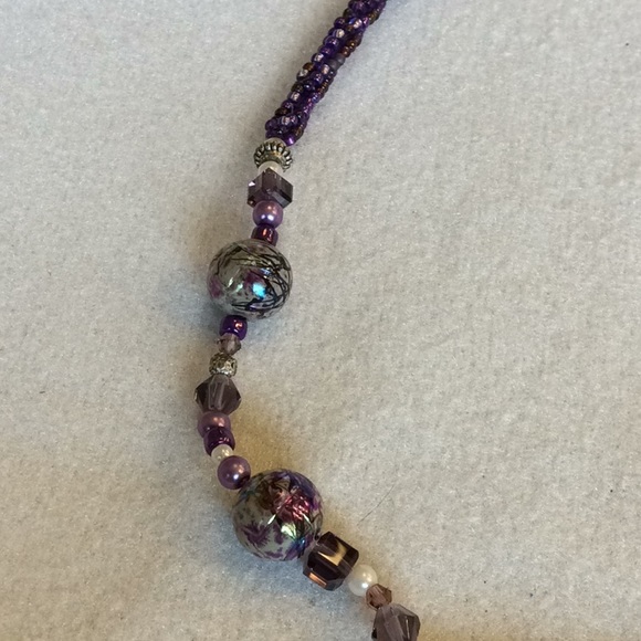FINAL SALE PRICE CL Designs Crochet Embellished Necklace in Purple - Picture 4 of 5